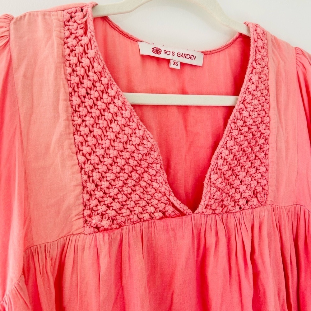 Orange and Pink Ruffled Tiered Sundress with Bishop Sleeves - Picture 4 of 9